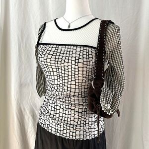 [ISO⚠️] ANAC by kimi mesh patterned blouse with gingham checkered back 3/4 sleev